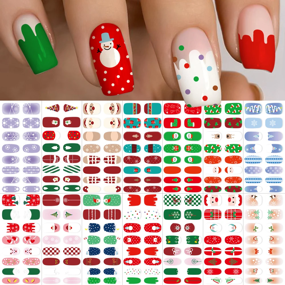 16Tips Christmas-Themed Nail Stickers Full Cover Wrap Gel Self-Adhesive Decals Long-Lasting Gel Nail Wraps DIY Nail Art Supplies