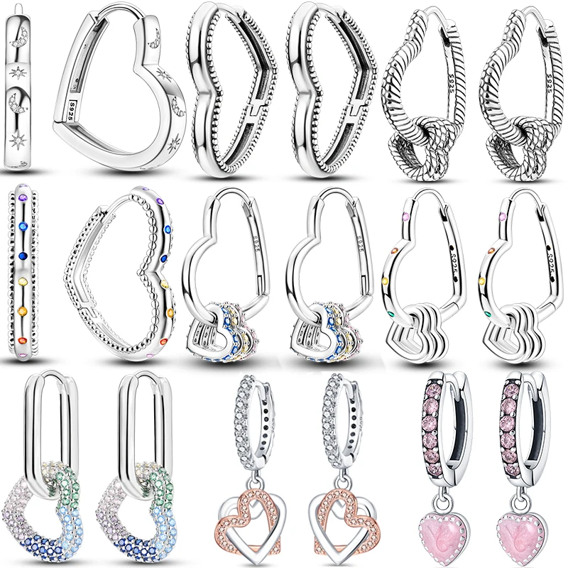 925 Sterling Silver Heart-Shaped Star Moon Hoop Earrings for Women Hypoallergenic Jewelry Gift for Girlfriend Wife Birthday