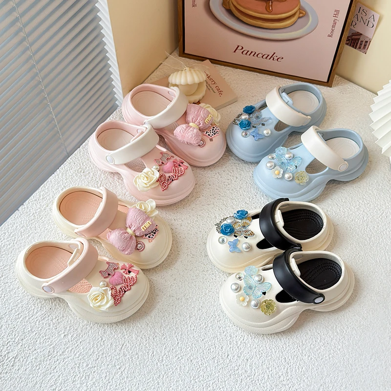 Waterproof Home Slippers Kids Fashion DLY Decoration Soft Soled Non-slip Sandals Summer New Design Shoes Baby Girls EVA Slippers