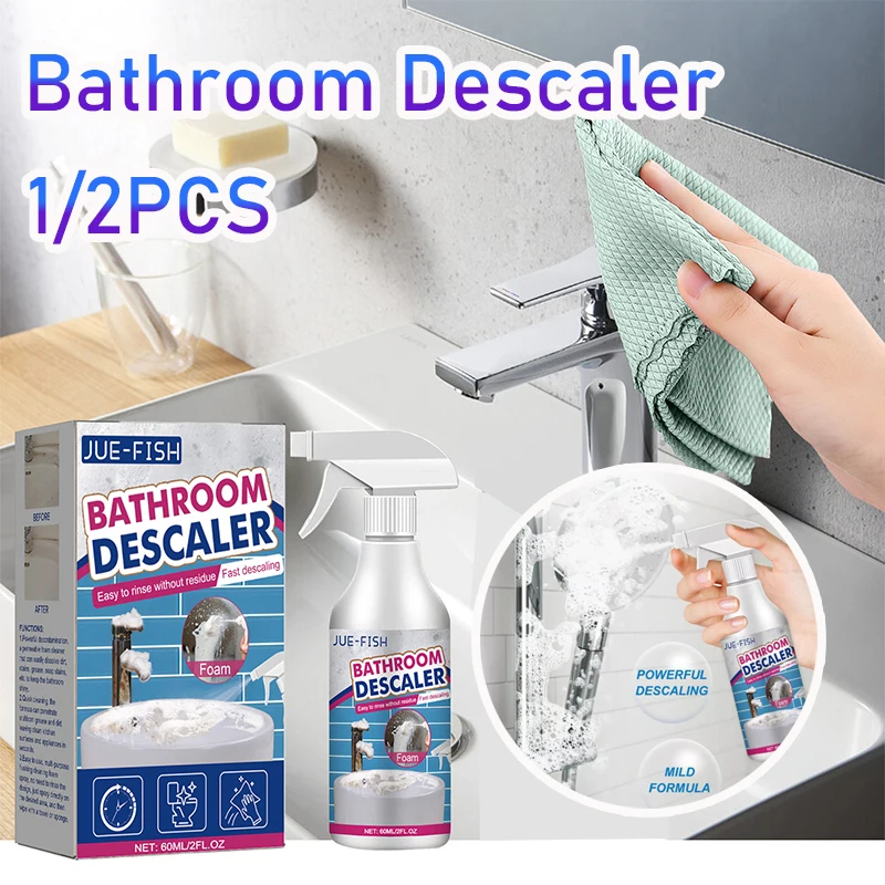 1/2pc Bathroom Cleaning Spray,60ML Multi-Purpose Cleaner Agent for Remove Stains,Bathtub Glass Washbasin Descaling Cleaning Foam