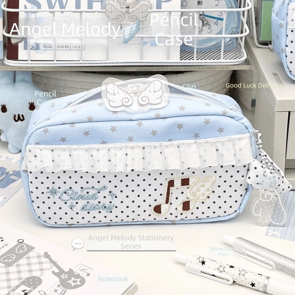 Aesthetic Musical Note Pen Bag Large Capacity Wave Point Stationery Bag Splicing Soft Material Pencil Case School