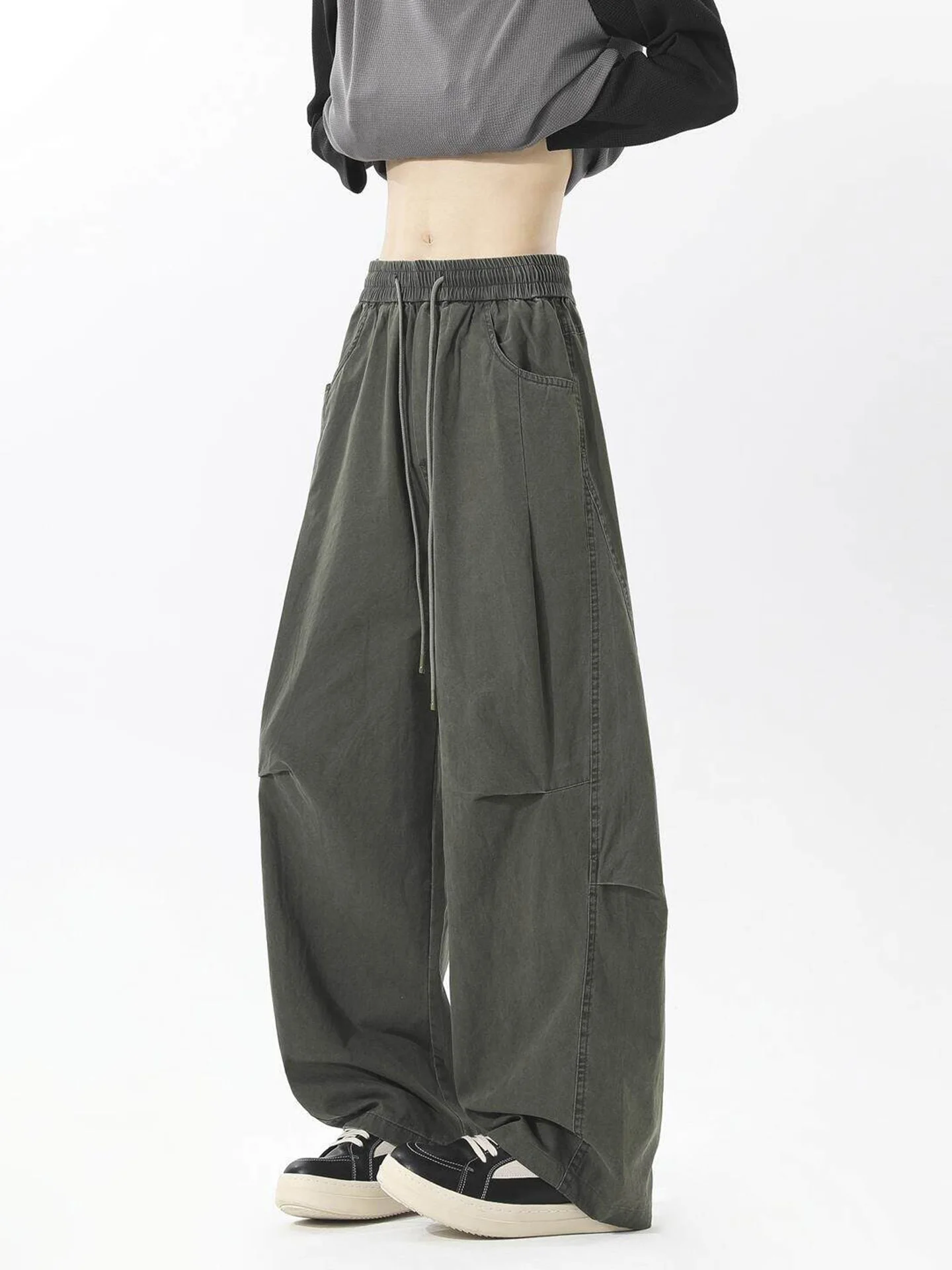 

Military een Workwear Casual Pants Men's Summer American Retro Pleated Loose Straight Leg Wide Leg Trendy Trousers