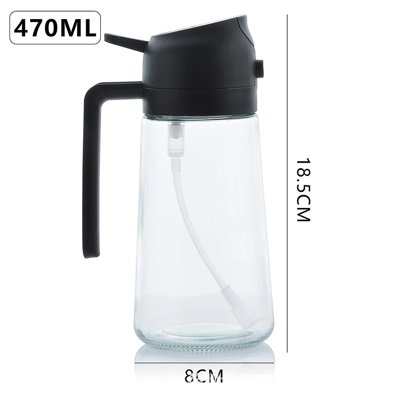 2 in 1 Olive Oil Dispenser Oil Sprayer Glass Olive Oil Dispenser Bottle with Pourer Oil Bottle for Salad BBQ 470ML 600ML