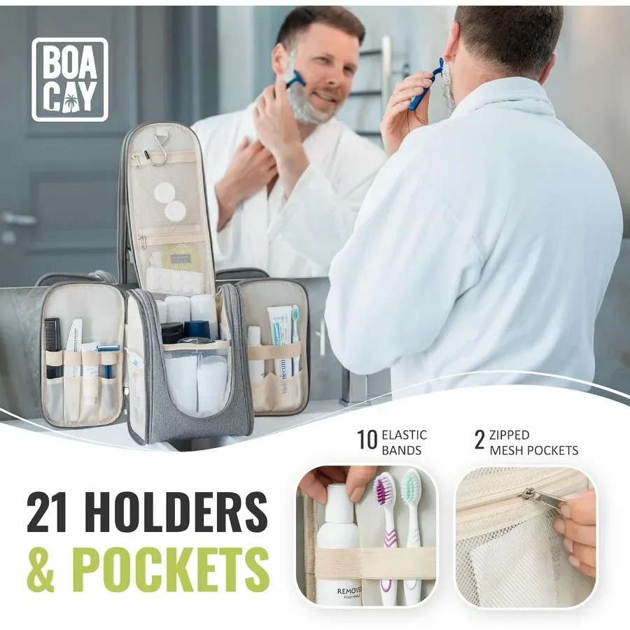 حقيبة أدوات الزينة المعلقة للسفر للنساء والرجال: مجموعة تنظيم دش الحمام المدمجة لمستحضرات التجميل وأساسيات السفر