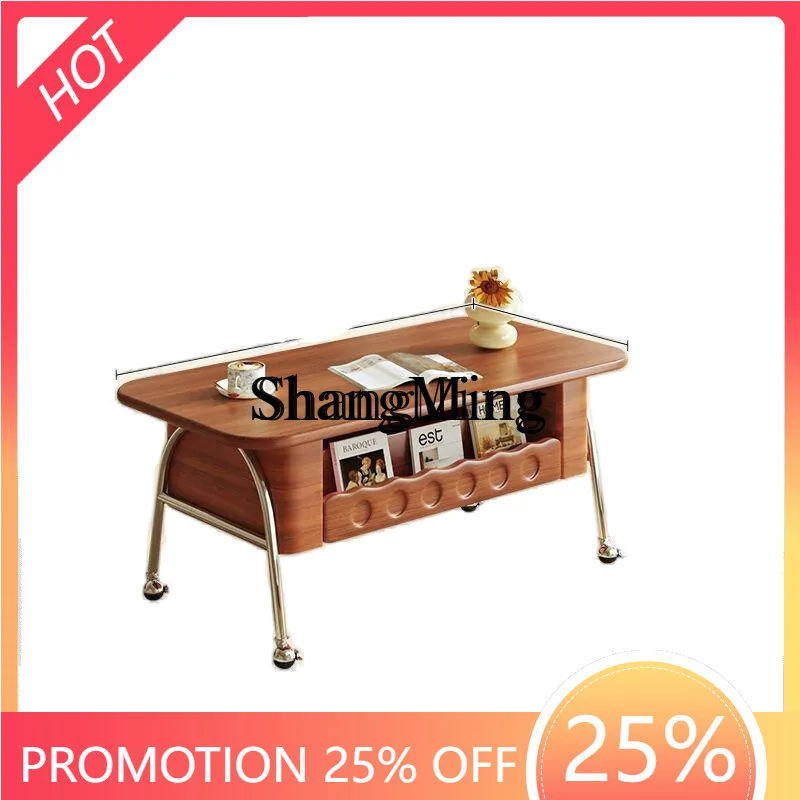 FG good-looking  retro living room solid wood coffee table mobile home home small apartment lifting folding small table