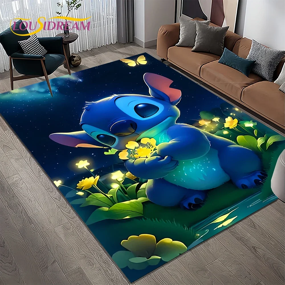 HD Cute Stitch Cartoon Personality Kawaii Rug Carpet for Living Room Bedroom Home Decor,kid Non-slip Decoration for Sofa Doormat