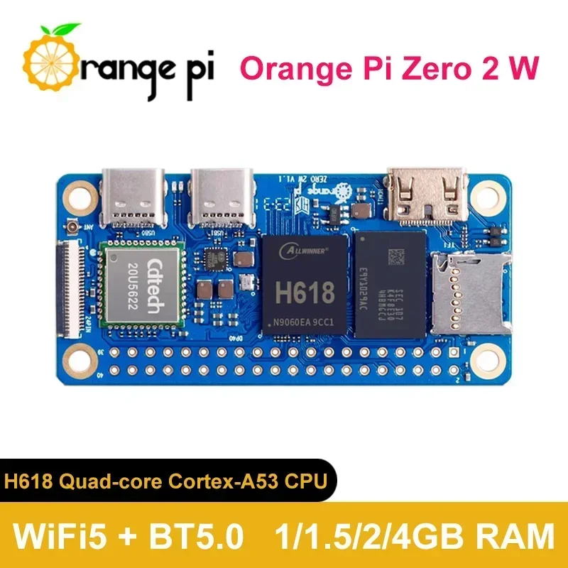 Orange Pi Zero 2W 4GB 2GB 1.5GB 1GB RAM DDR4 Allwinner H618 WiFi5 BT5.0 Mini Single Board Computer Orange Pi Zero 2W