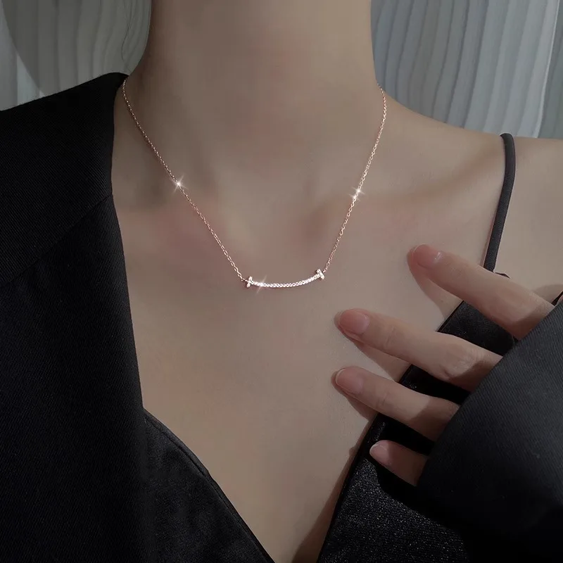 High Quality Tf Smile Necklace Women Temperament Happy Pendant Clavicle Chain Titanium Steel Girlfriend Gift