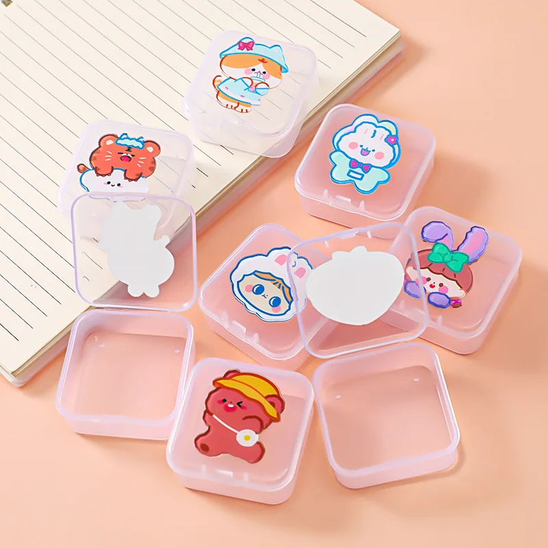 Kawaii Cartoon Transparent Jewelry Box Small Fresh Girl Cute Stationery Sticker Storage Box Mini Portable Jewelry Box