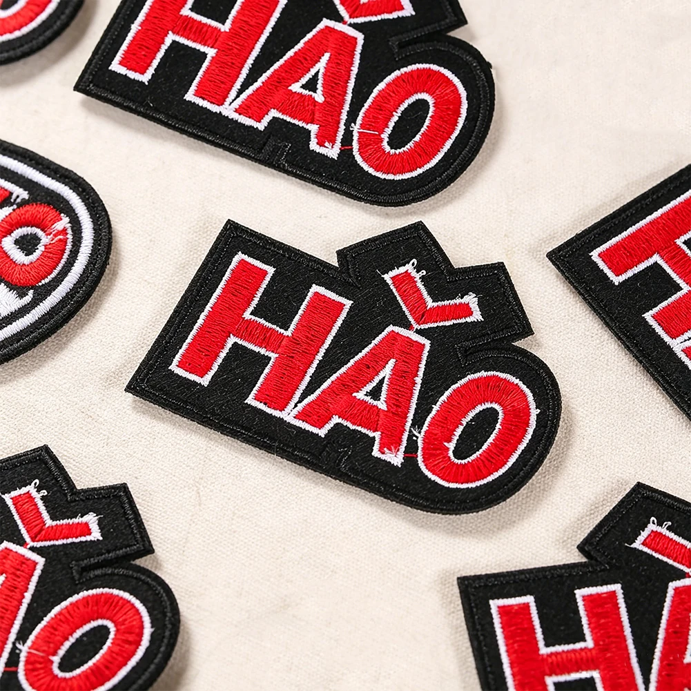Trendiger HAO Buchstaben-Aufnäher zum Aufbügeln 8x6cm Streetwear-Applikation für Kleidung, Hüte, Taschen, DIY-Dekoration – Detail 4