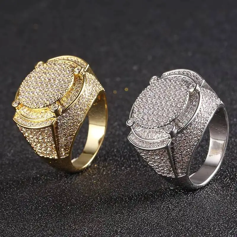 Best Quality Hip Hop Men's Classic Big Gold Ring Hot Selling Iced Out CZ Certified 18K Gold Plated