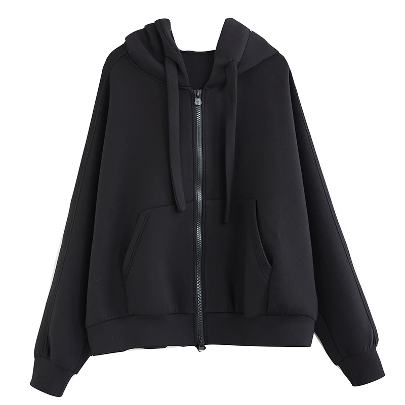 Damska bluza z kapturem, wyszczuplająca talię, zapinana na zamek, rozpinana, uniwersalna, prosta odzież wierzchnia.