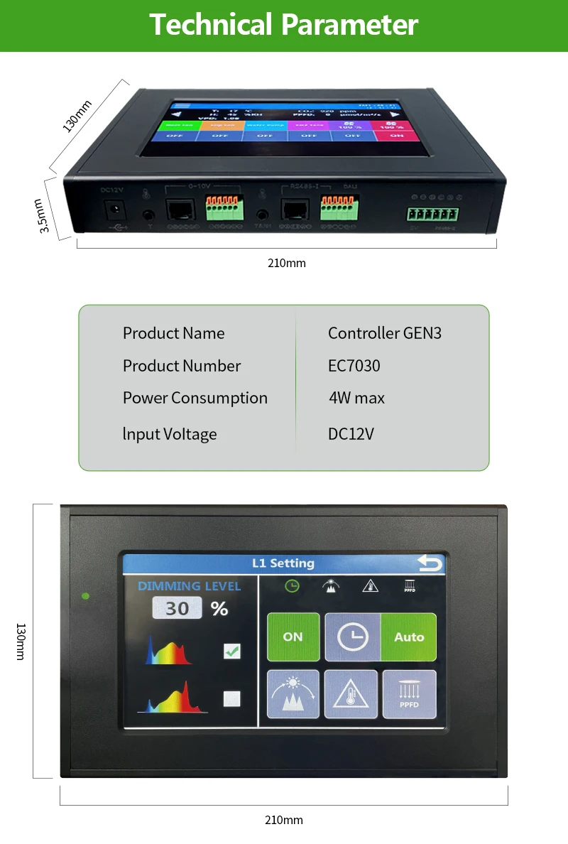 Modern Home Greenhouse Hydroponic Grow Light Controller With Sunrise/Sunset Dimming Touch Screen Smart Control System