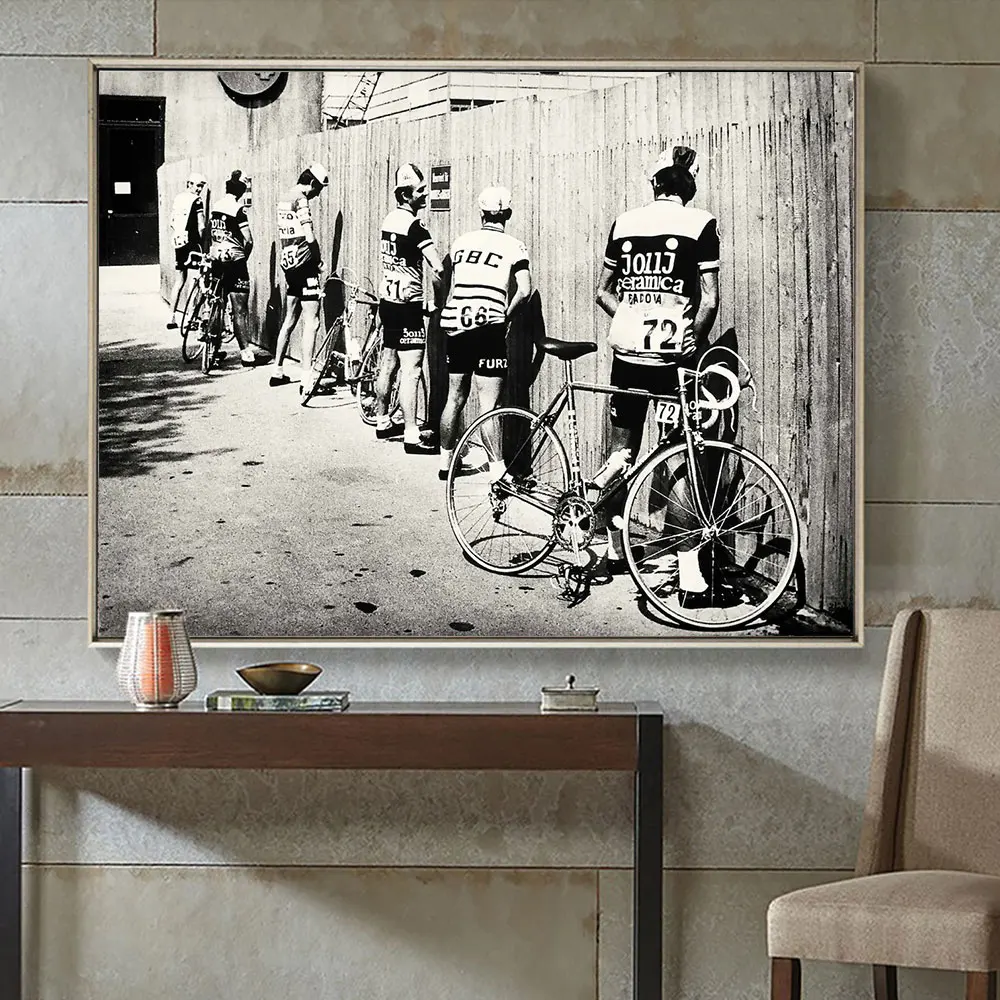 Bicycle Cyclist Print Bike Vintage Poster Wall Art Canvas Men Peeing Pissing Picture for Living Room Bathroom Home Decoration