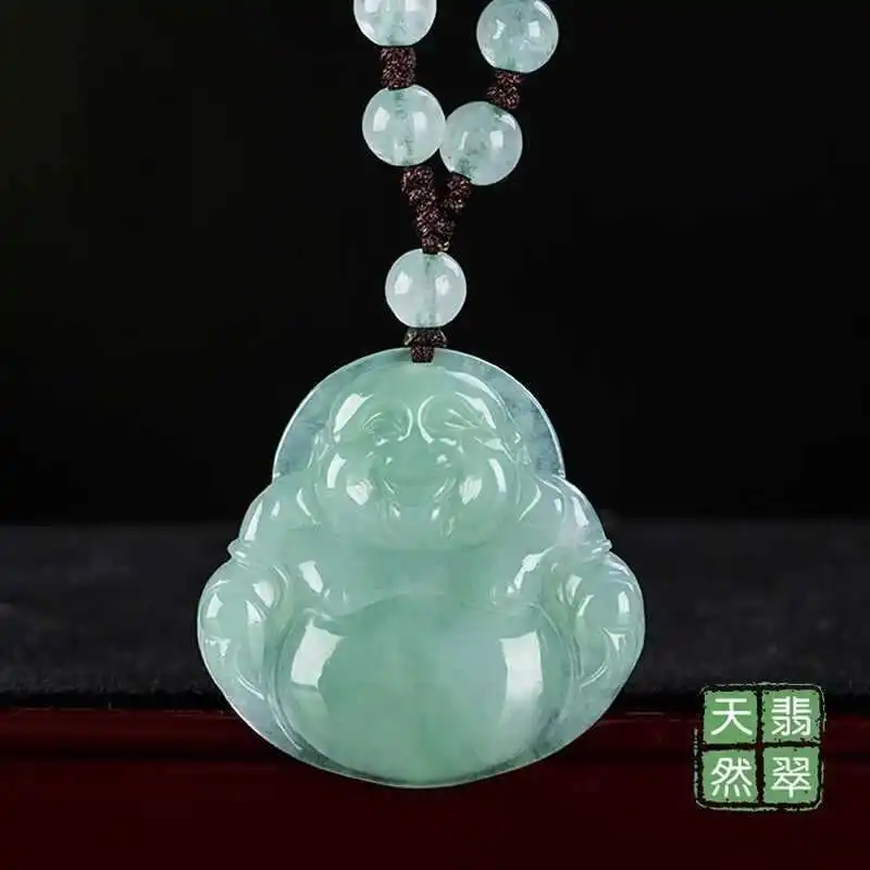 Genuine Myanmar Jadeite Buddha Pendant Necklace Men Women Fine Jewelry Natural Burma Jade Buddha Charms Lucky Amulets Necklaces