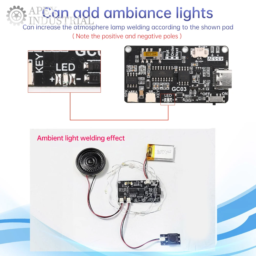 

Music Card Movement Module 4.2-5.2V TYPE-C 8M Memory with Speaker Circuit Board Support USB Music Download Without Battery GC03