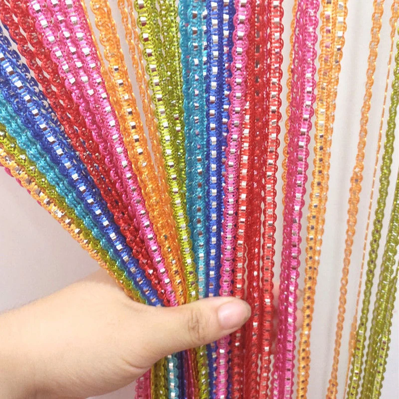 Silver Wire Curtain Tassel Silver Line String Curtain Valance Living Room Divider Wedding DIY Home Decor 100x200CM