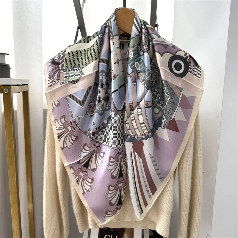 14 Momme 88x88CM 100% Pure Mulberry Silk Square Scarf  Fashionable and Versatile High-end Silk Scarf  Single Sided Printing