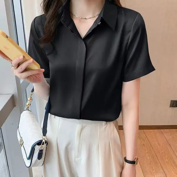 

Early Autumn Profional White irt Women's Long Sve Bla Commute Anti-Wrinkle Top Hotel Sle Korean Fit Polyester