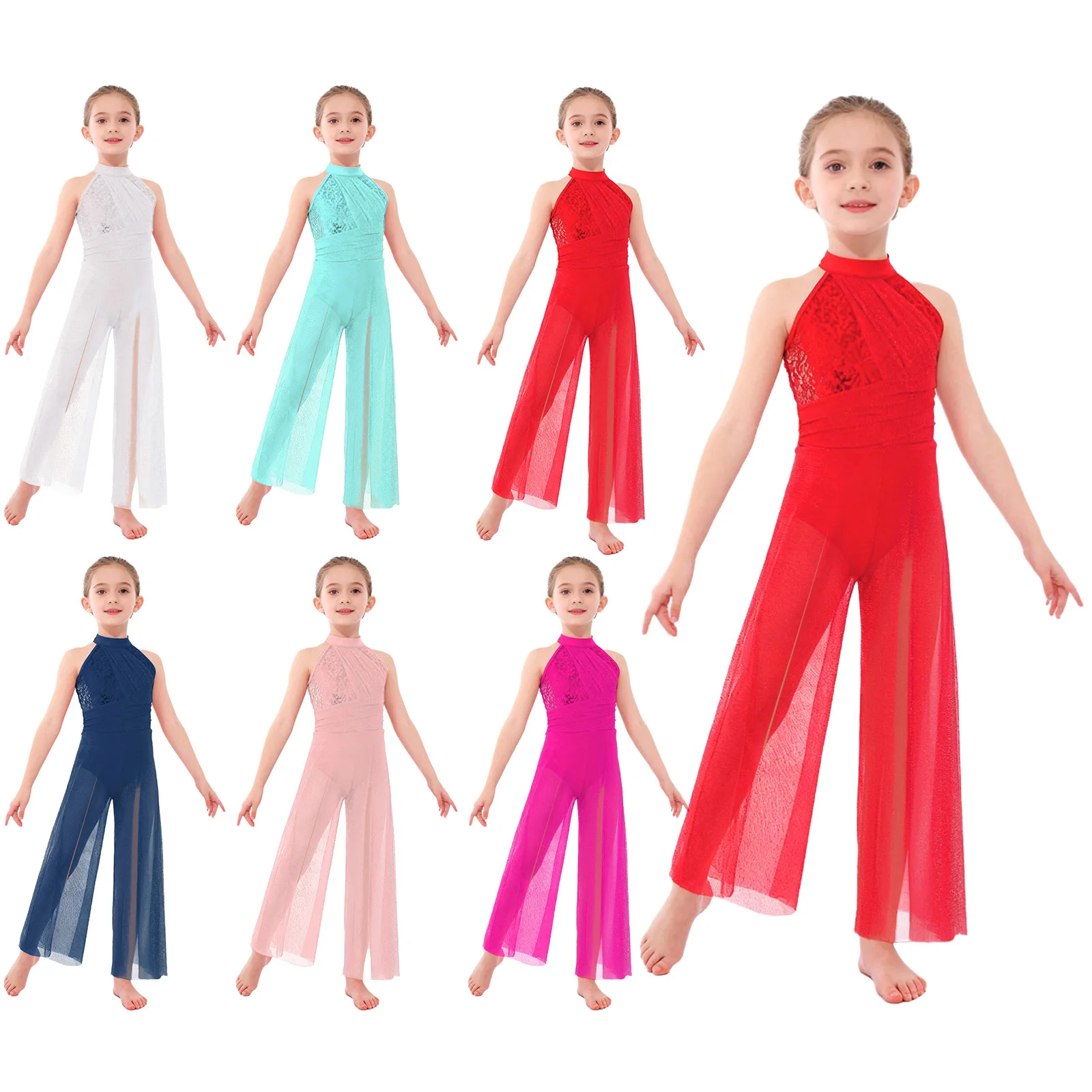 Girls Child Lyrical Ballroom Waltz Modern Ballet Dance Performance Jumpsuit Rhythmic Modern Contemporary Competition Dance Wear