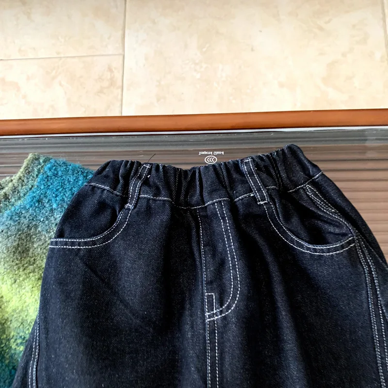 Boys Girls Pant 2026 Autumn Spring Korean Style Kids Clothes Fashion Trendy Versatile Minimalist Loose Denim Long Pants