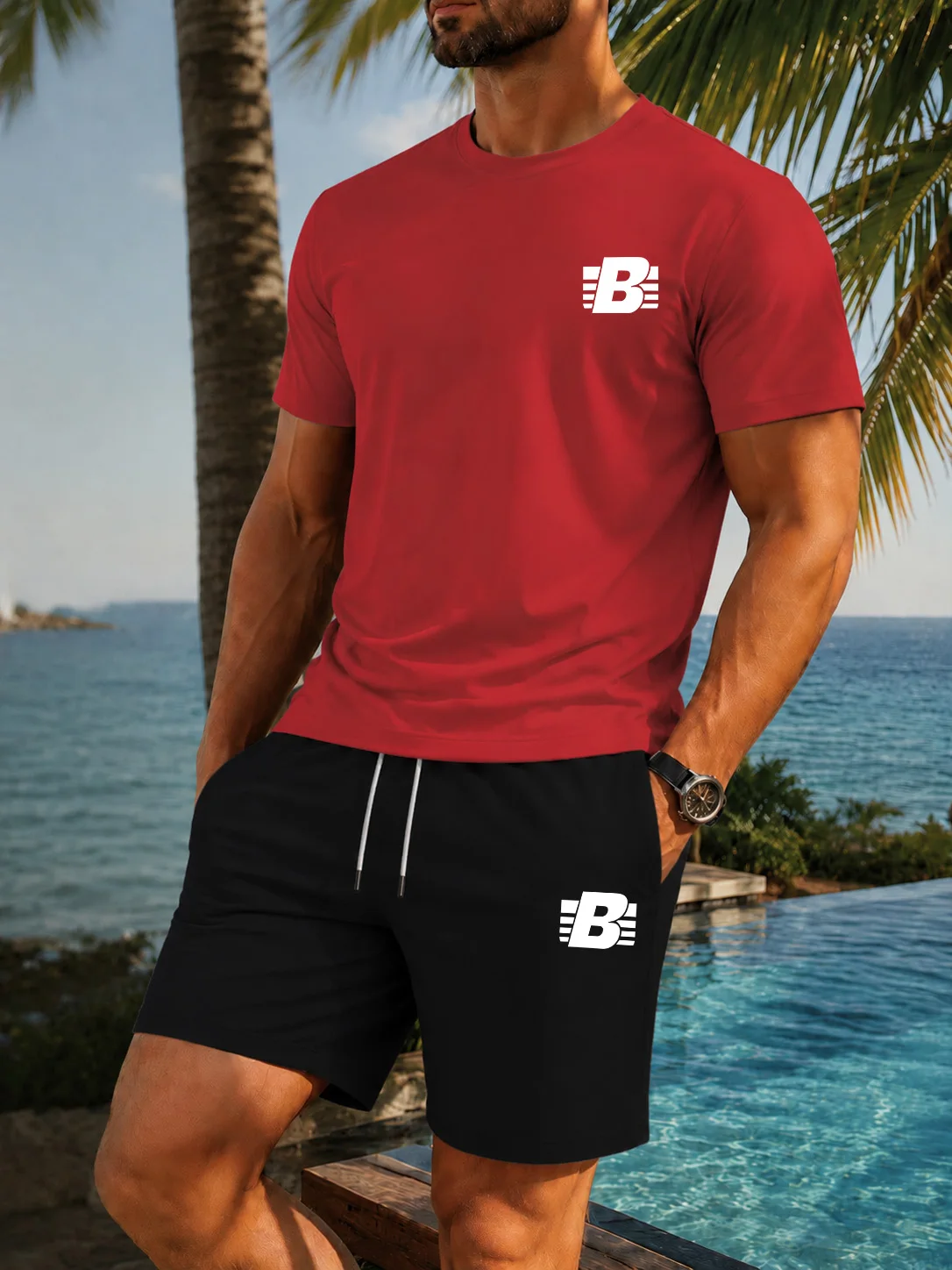 Men's 2-Piece Tracksuit Casual Sportswear Set Short Sleeve T-Shirt + Shorts Quick Dry Breathable Gym Fitness Running Outfit view 4