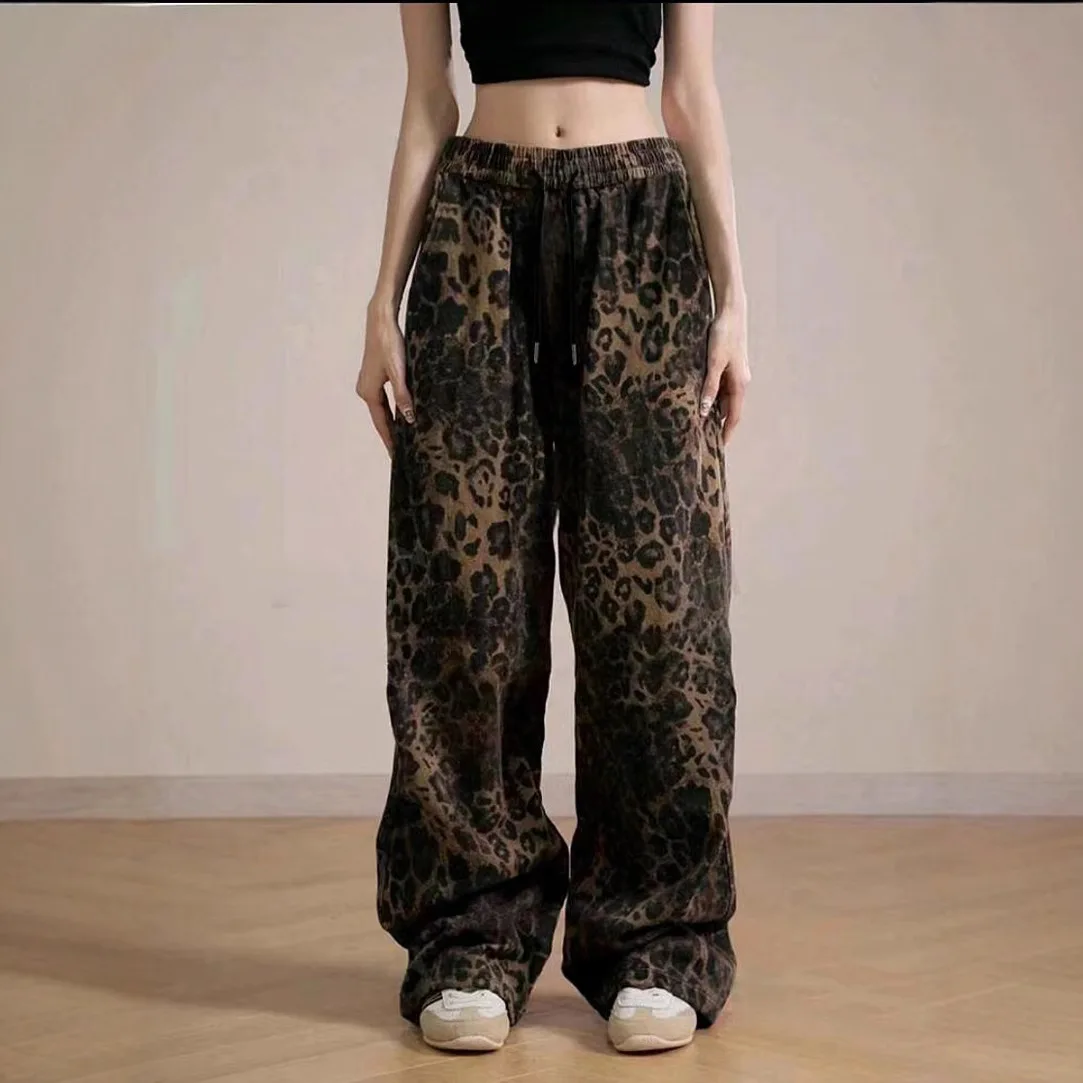 

Leopard Print Wide Leg Pants Loose Fit Casual Streetwear for Women Dance Yoga Skateboard Comfortable Trousers High Waist Joggers