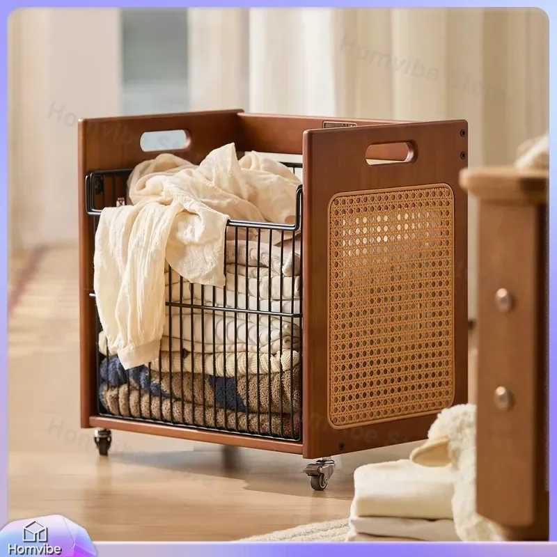 for Household Removable Dirty Clothes Basket Bathroom Under Cabinet Large Capacity Rattan Storage Basket High Value