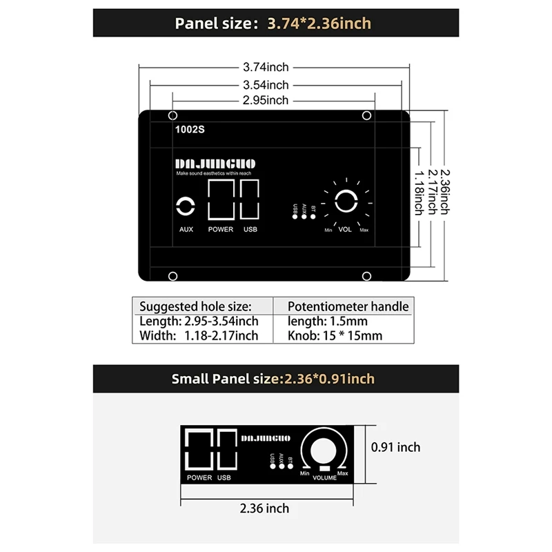 ZK-1002S Placa Amplificadora Bluetooth, 100W + 100W, 12-24V, Tensão Ampla, Suporta USB, Entrada 3.5mm, Módulo de Áudio