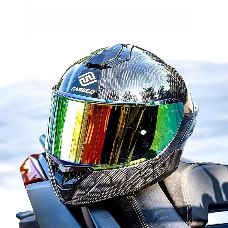FASEED Carbon Fiber Motorcycle Helmet Red Blue Lens for Men Women Track Racing Helmet for BMW and Sport Bikes M-4XL