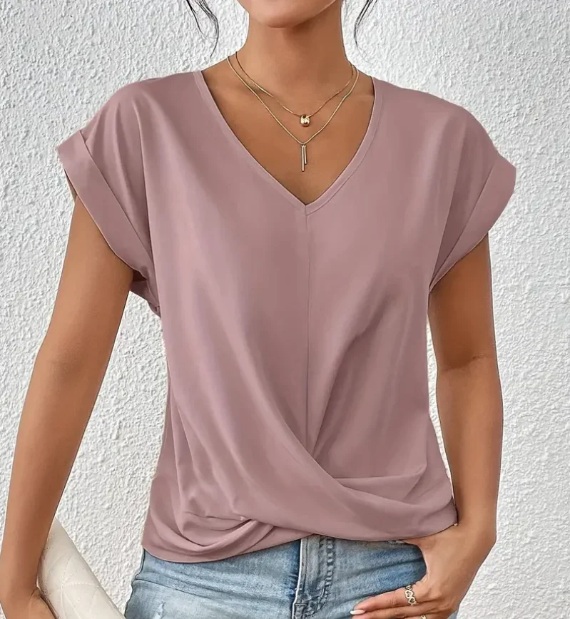 Camisetas Tees Kleidung Schwarz Weiß V-Ausschnitt Damen T-Shirt Neues Sommer Einzigartiges Kurzarm-T-Shirt Damen Tops Damenbekleidung Q5593 – Detail 6