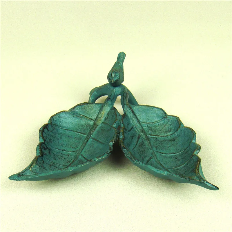 Foundry Iron Bird Figurine Jewelry Dish Decorative Retro Metal Leaf Bling Organizer Receptacle Craftworks Accessories