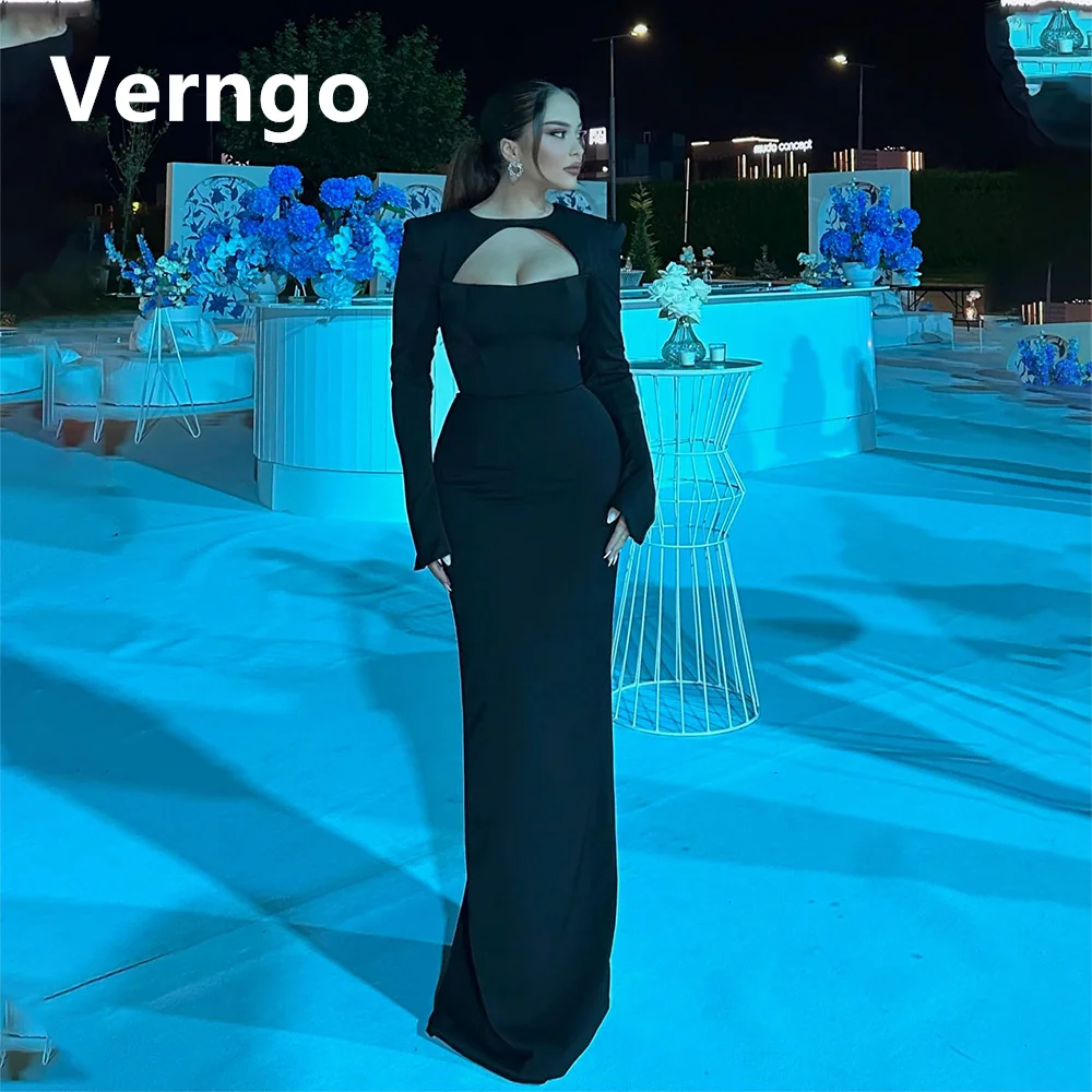 Verngo Black Mermaid Prom Gowns Sexy Cut Out Party Dress  French Long Sleeves Formal Gowns Floor Length Evening Dress customized