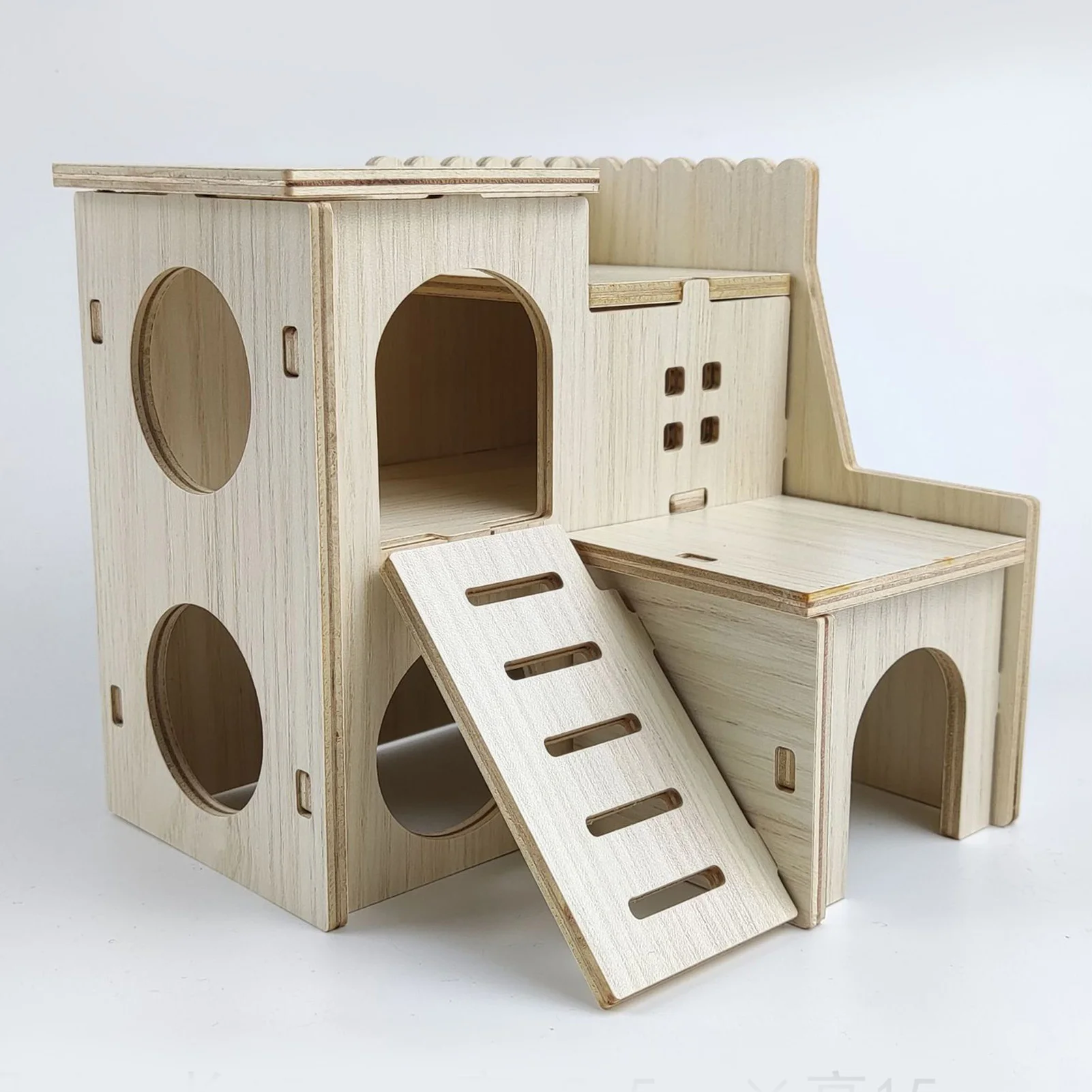 Wooden Hamster House Toy Bite Resistant Hamster Hideout House For Hamster Accessories Climbing Ladder Small Castle