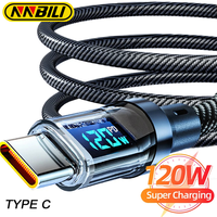 NNBILI 120W Super Fast Charging Cable Real-time Digital Display USB A to Type C data Cable For iPhone Android Phones Universal