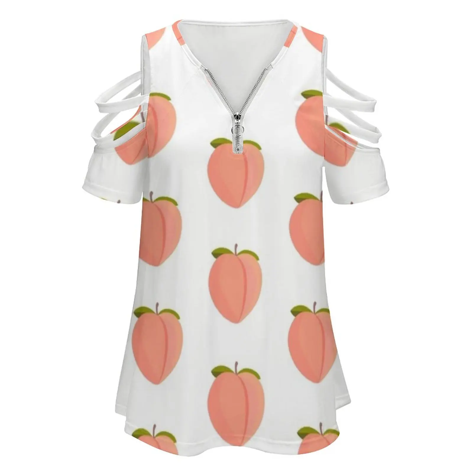 Peach Women Zipper Various styles Printed T Shirts Tops Full Print T-Shirt Peach Peach Peach Booty Big Booty Peach Booty Peachy