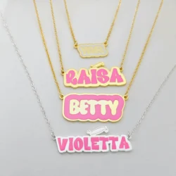 Stainless Steel Custom Name Necklace Bubble Letters Colorful Necklace Personalized Gifts Enamel Necklace Custom Name Necklace