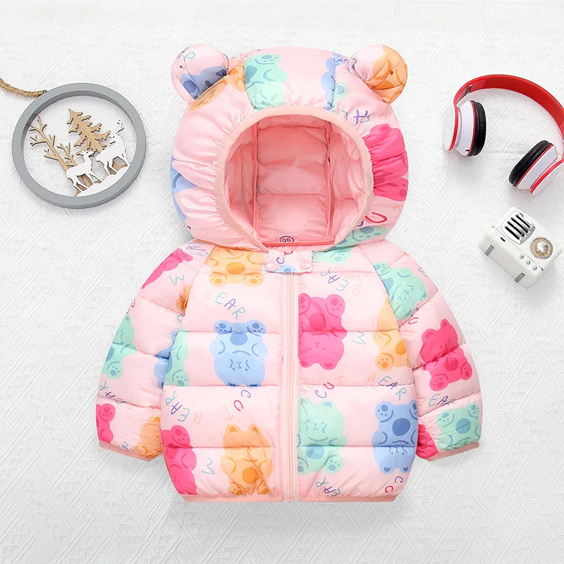 New Autumn Winter Warm Baby Girls Jacket For Print Rabbit Pattern Hooded Coat For Kids Children Outdoor Outerwear