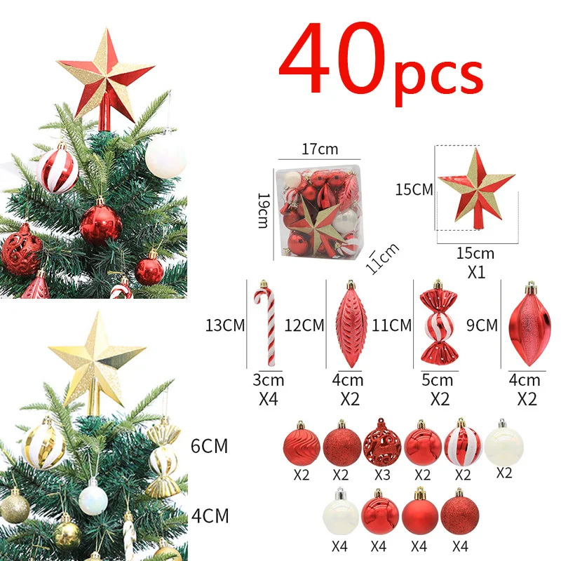 

40pcs Christmas Ball Ornament Big Xmas Tree Hanging Pendants Candy Merry Christmas Decoration for Home 2024 New Year Party Gift