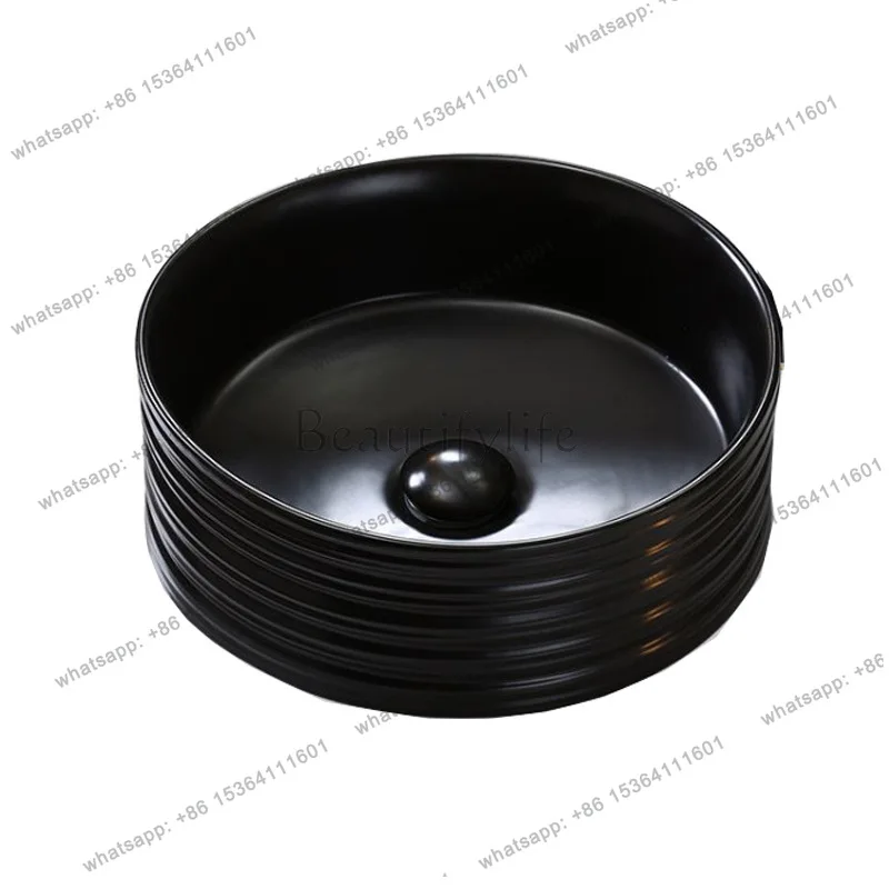 Engineering hotel wash basin matte black high temperature firing line curved basin