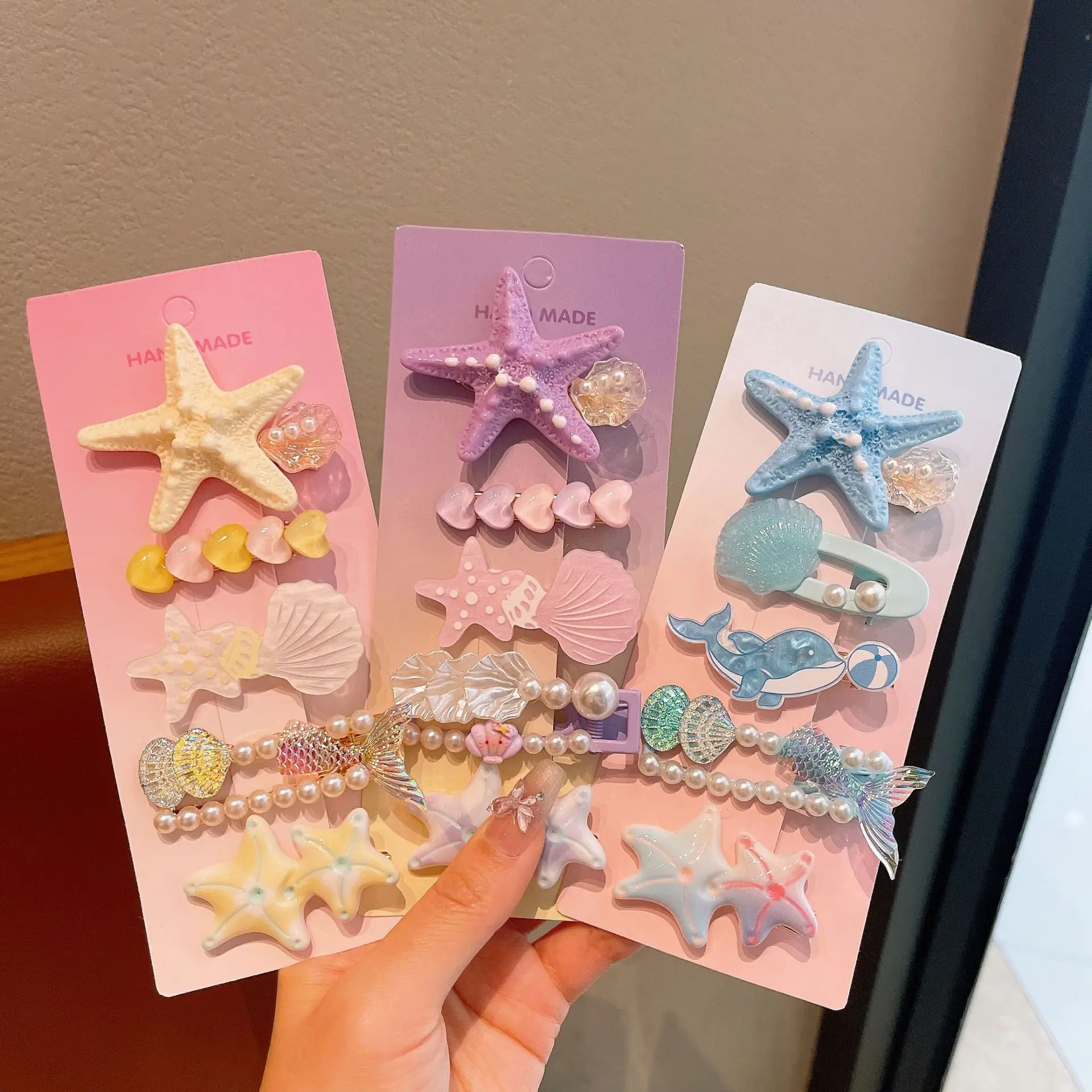 

Cute Wavy Starfish Shell Hair Clips Set Sea Blue Clips and Pins Starfish Shell Side Clips Fashion Summer Beach Hair Accessories