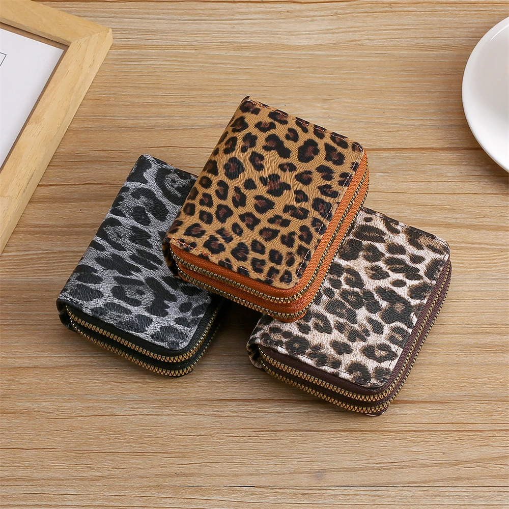 Fashion Leopard Print Women's Wallet Double Zipper Short Wallet PU Leather Multi Card Slot Wallet Large Capacity Coin Purse