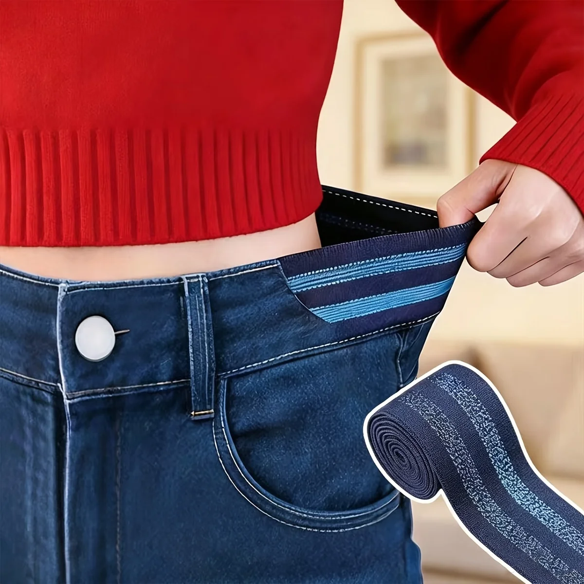 No Buckle Adjustable Elastic Waist Expander Polyester DIY Sewing Tool Waist Expansion Tool High Elasticity No Trace