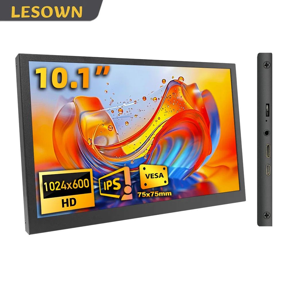 

LESOWN Small Touchscreen Monitor 10.1 Inch Travel Auxiliary Display 1024×600 IPS Ultra-Thin IPS Panel for Raspberry Pi Laptop PC