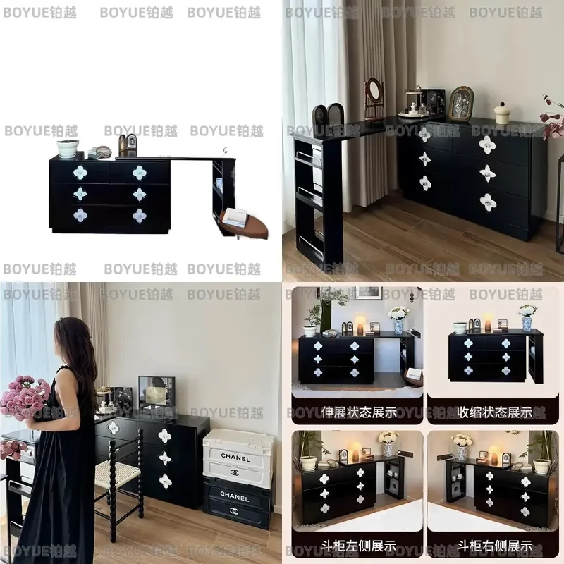 French Retro Four Leaf Clover Dresser 6 Drawer Makeup Vanity Corner Storage Table for Bedroom Small Apartment Home Furniture