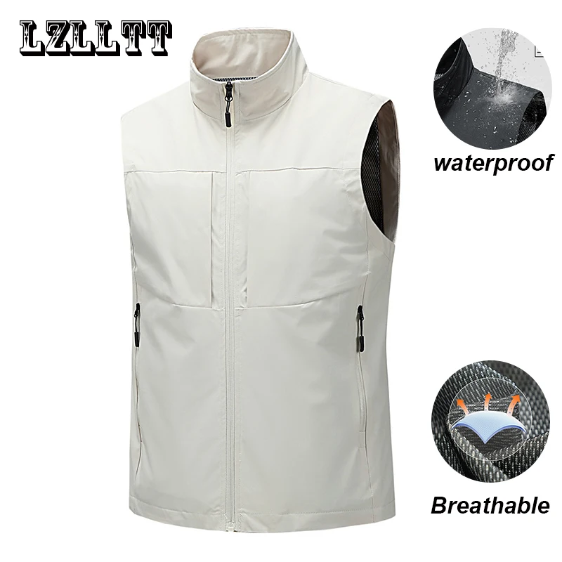 New Spring Men Outdoor Casual Vests Mens Summer Waterproof Breathable Fishing Waistcoat Mens Autumn Fashion Vest Jacket Male