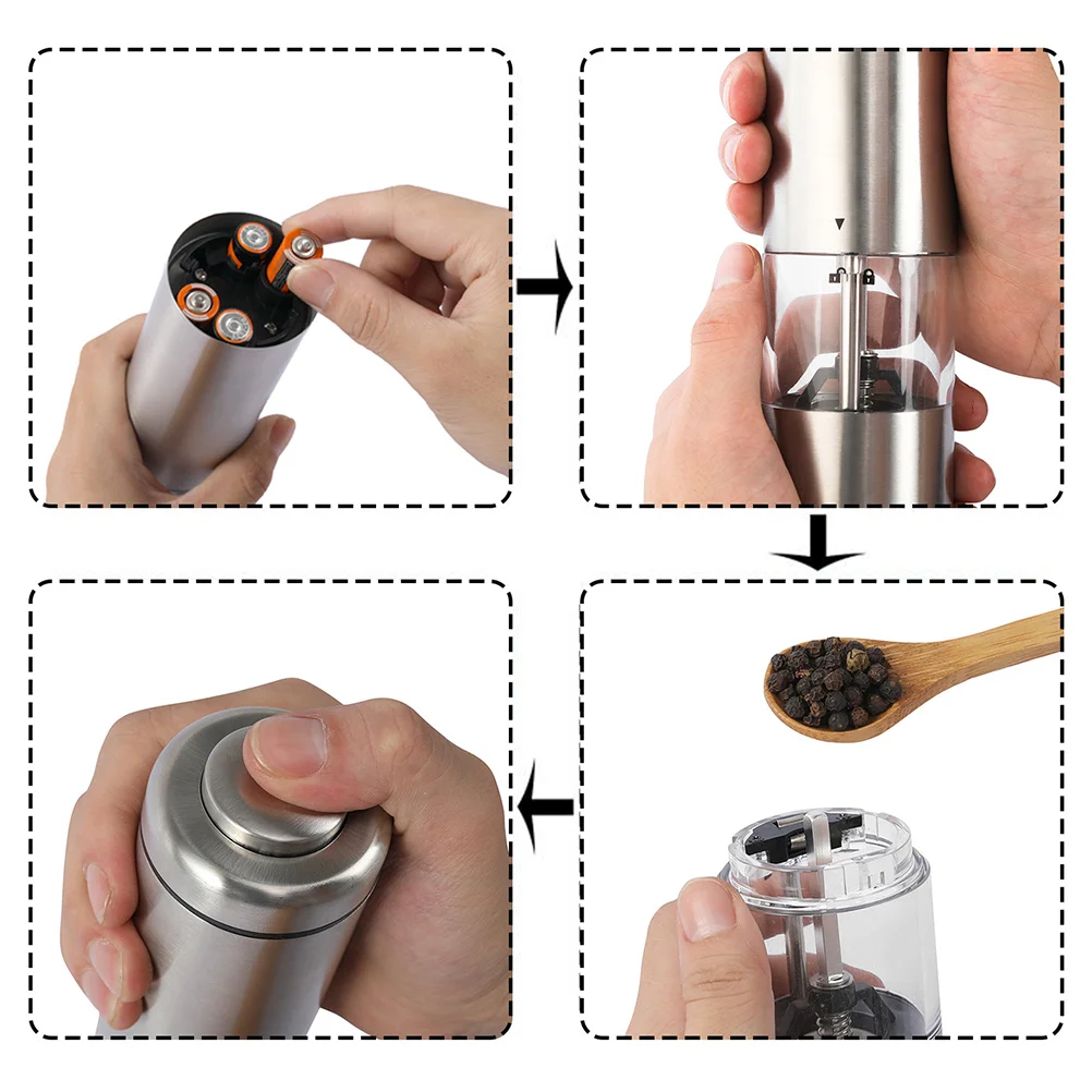 

Electric Pepper Grinder Transparent Visible Seasoning Filling Portable Powered Salt Pepper Mill Kitchen Grinding Tool