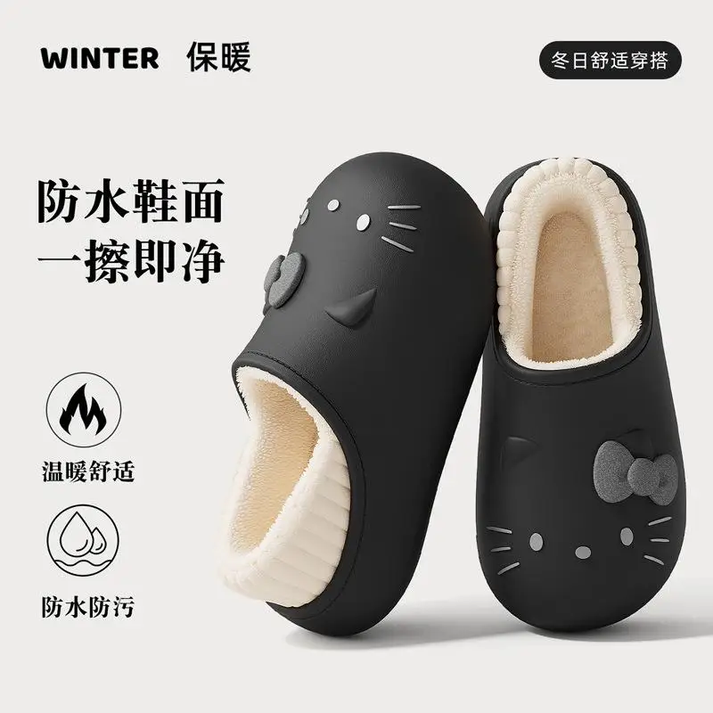 Hello Kitty Girls Home Cotton Shoes Cute Kt Plush Slippers 2026 Woman Kawaii Student Anime Winter Thickened Bedroom Warm Shoes
