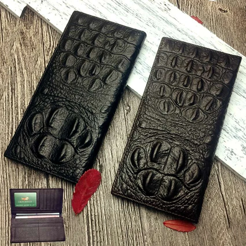 

Alligator Pattern Embossing Men's Wallet Genuine Cow Leather Long Wallet Billfold Money Clip Foldable Purse Wallet