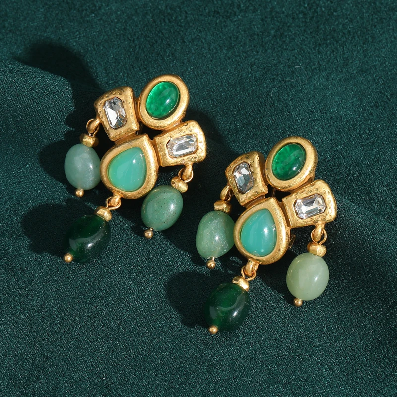 

Vintage Droplets Dangle Green Earrings Stone Jade Glaze Big Crystal Trendy Jewelry 2025 Elegant Luxury Quality Designed Gifts